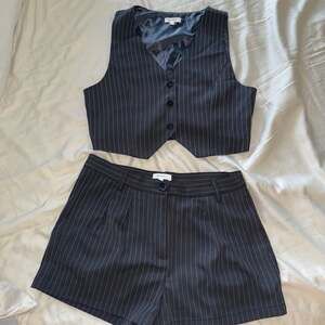 Pinstripe vest and short set grey